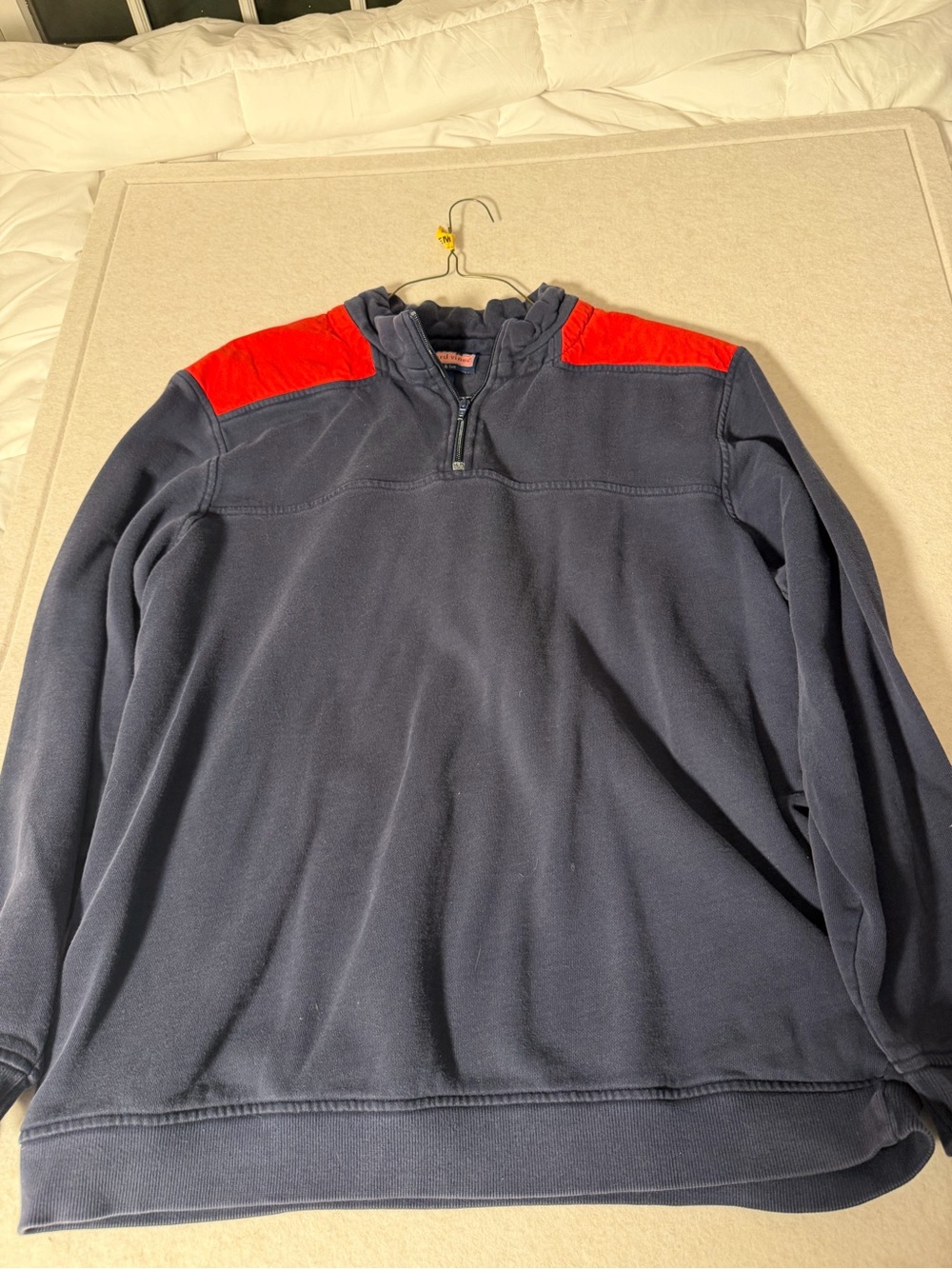 Vineyard Vines XL Quarter-Zip Pullover - Navy Red Shoulder Cotton vtg